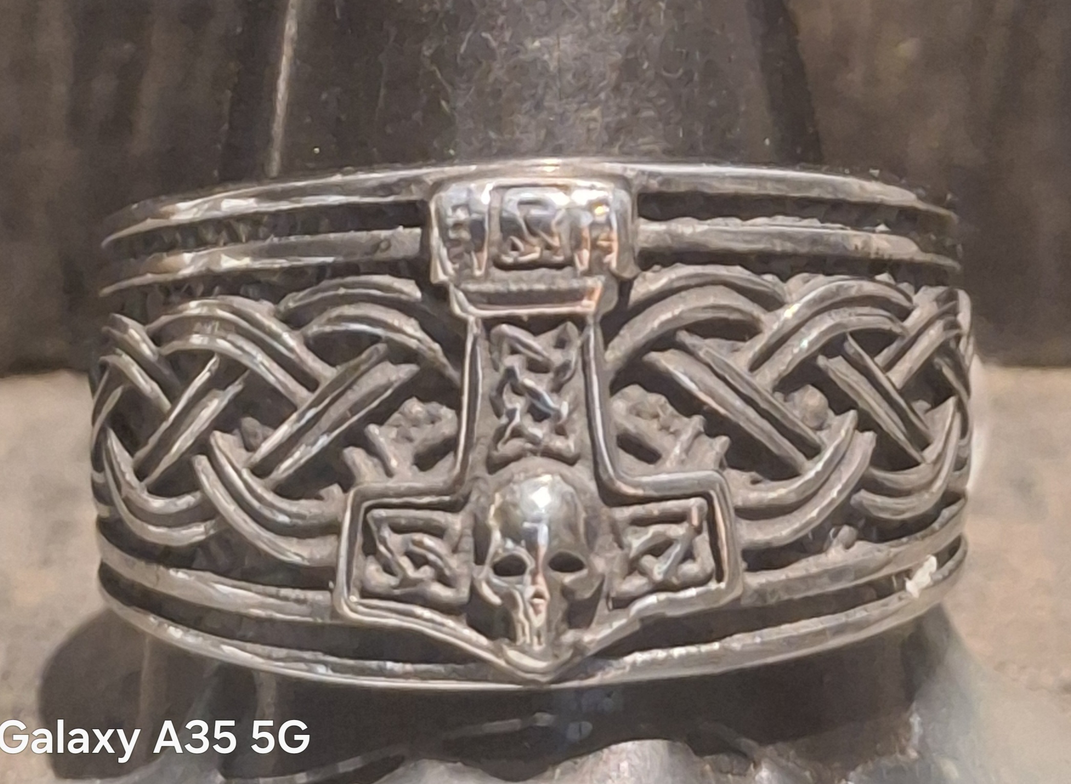 Stainless Steel Thor's Hammer Ring with skull