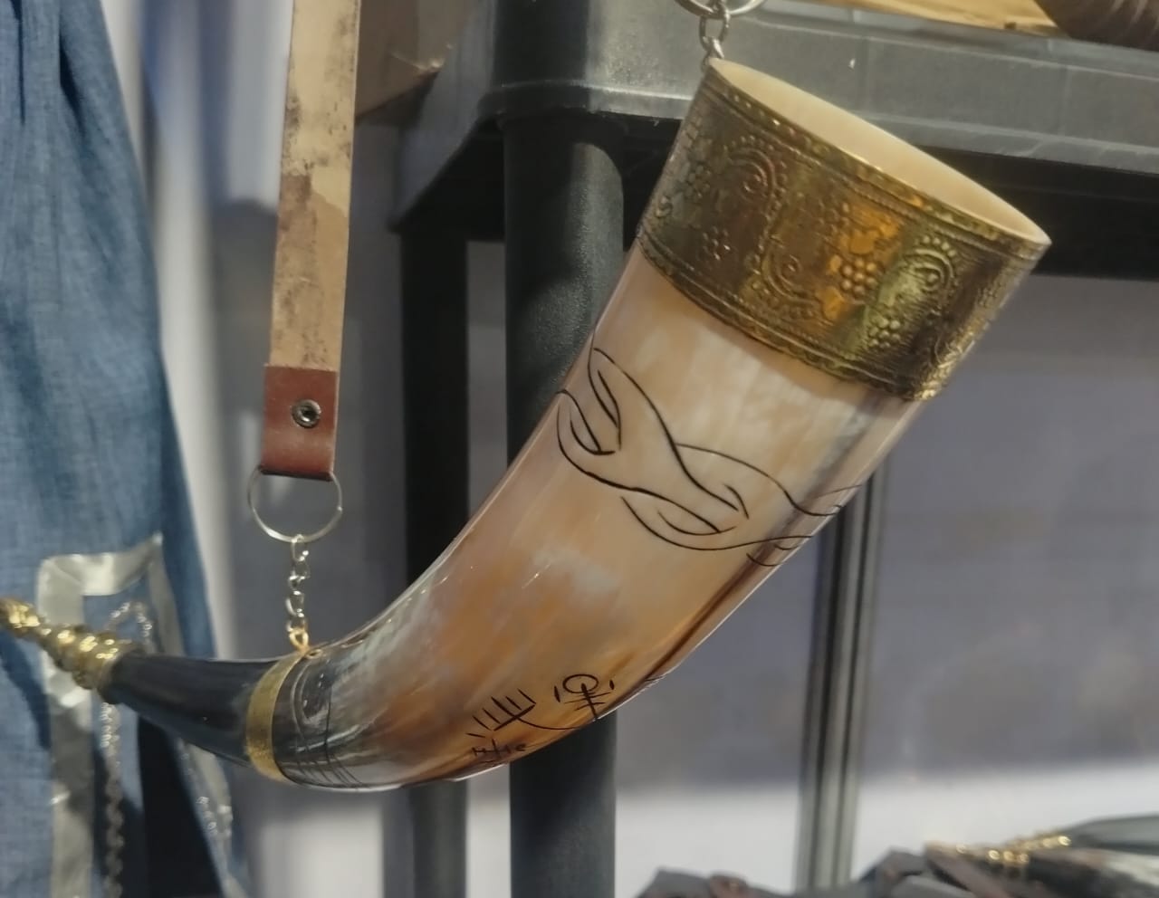 Viking Drinking Horn with Shoulder belt attachment