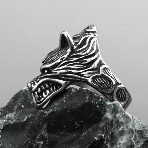 Stainless Steel Celtic Wolf Head Ring